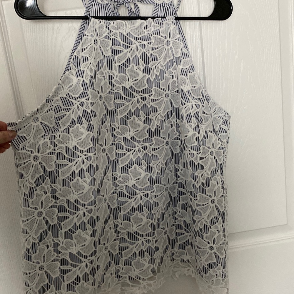 White/Blue High Neck Top